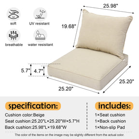 Ovios Replacement Seat Back Cushions Set with Olefin Fabric and Zipper, 25'' x 25'', Not suitable for Ovios Patio Furniture