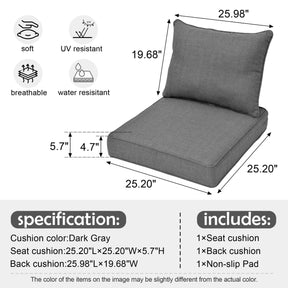 Ovios Replacement Seat Back Cushions Set with Olefin Fabric and Zipper, 25'' x 25'', Not suitable for Ovios Patio Furniture