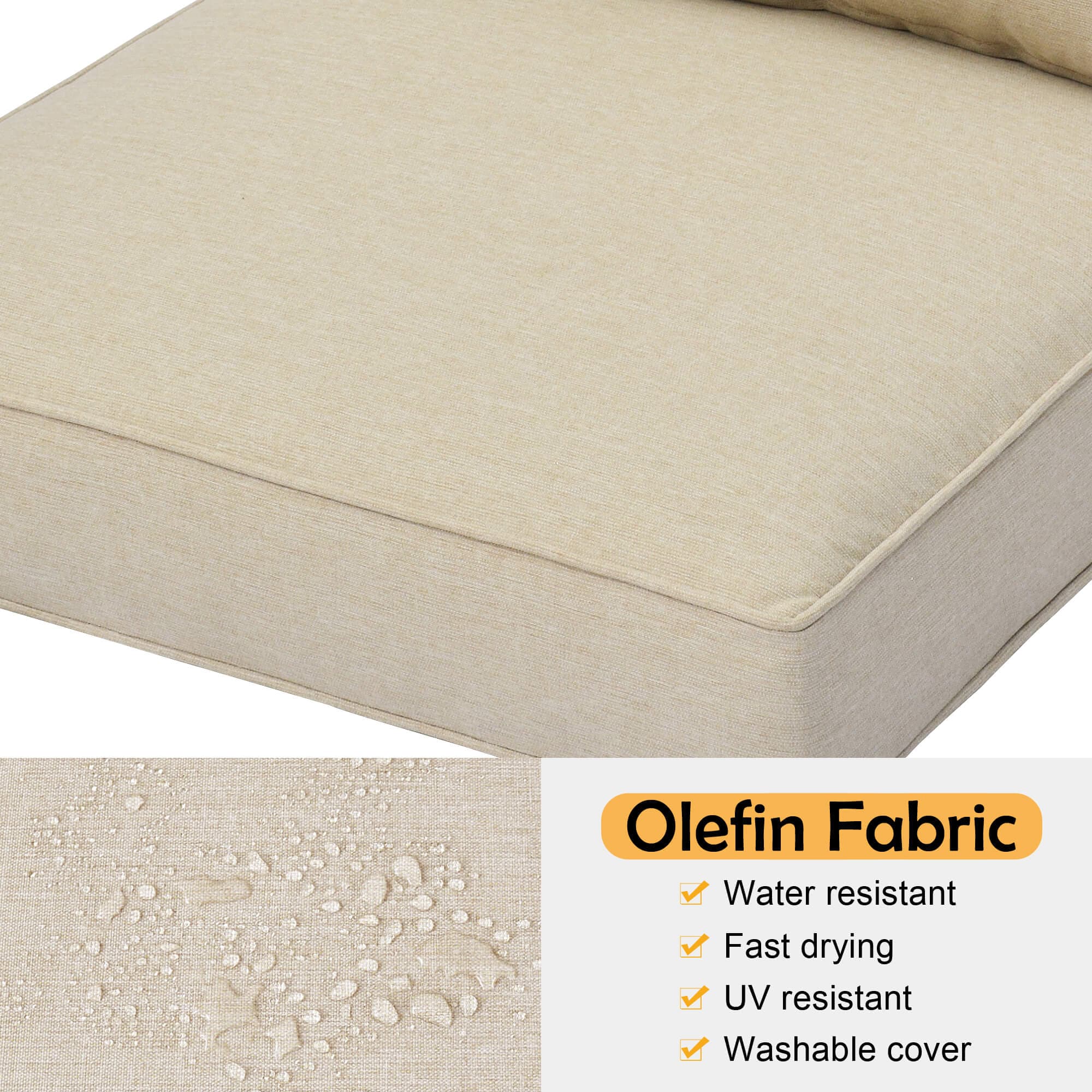 Ovios Replacement Seat Back Cushions Set with Olefin Fabric and Zipper Beige