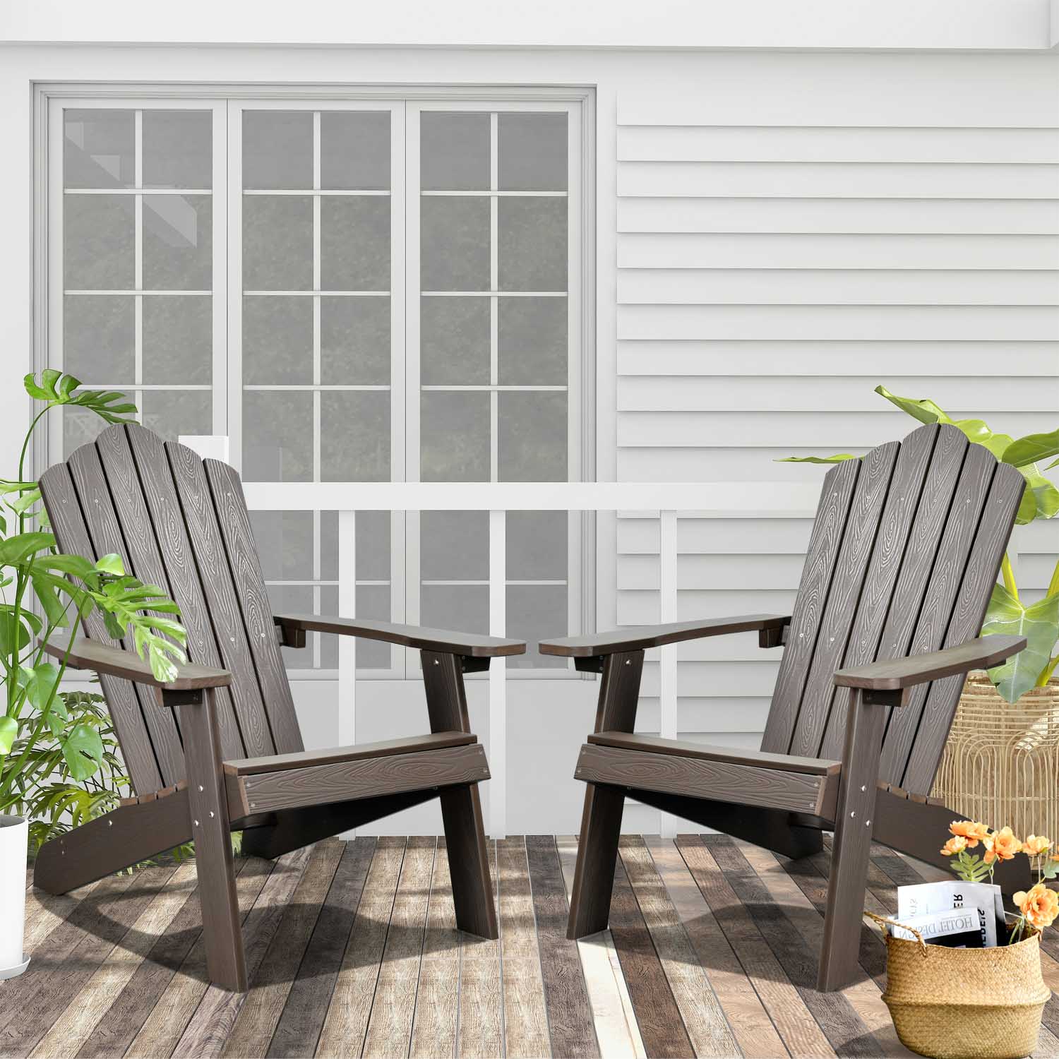 Ovios Outdoor Chairs 2-Piece Adirondack Transitional Style