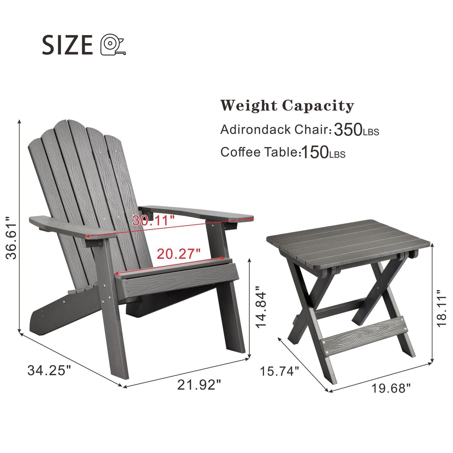 Ovios Patio Table and Chairs 3-Piece with Adirondack Chair and Folding Table