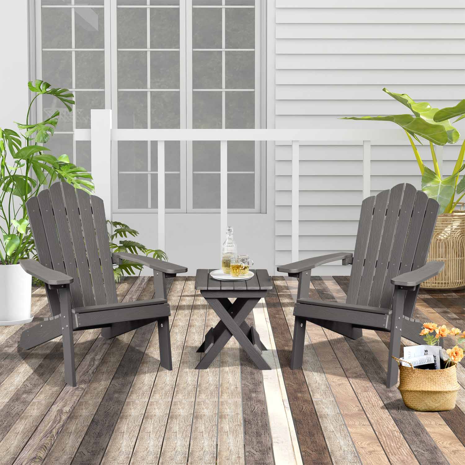 Ovios Patio Table and Chairs 3-Piece with Adirondack Chair and Folding Table