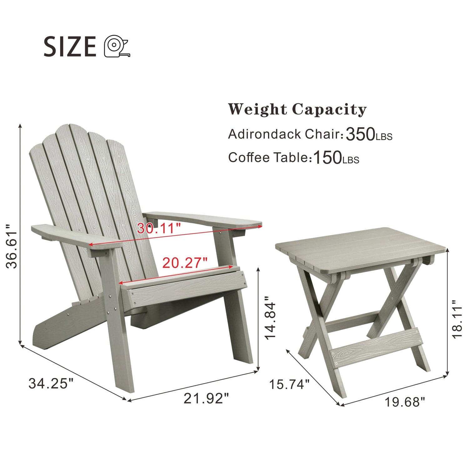 Ovios Patio Table and Chairs 3-Piece with Adirondack Chair and Folding Table