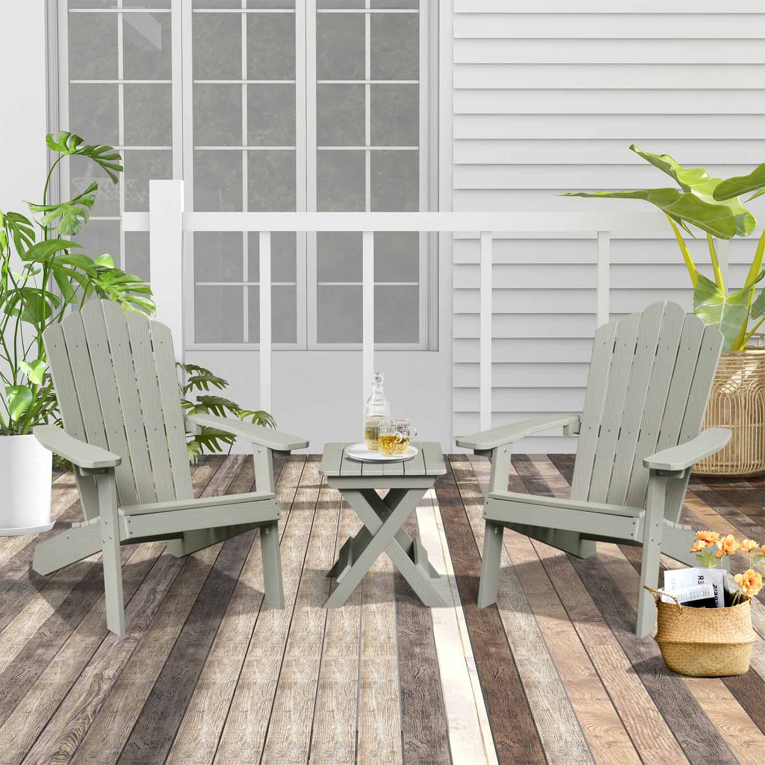 Ovios Patio Table and Chairs 3-Piece with Adirondack Chair and Folding Table