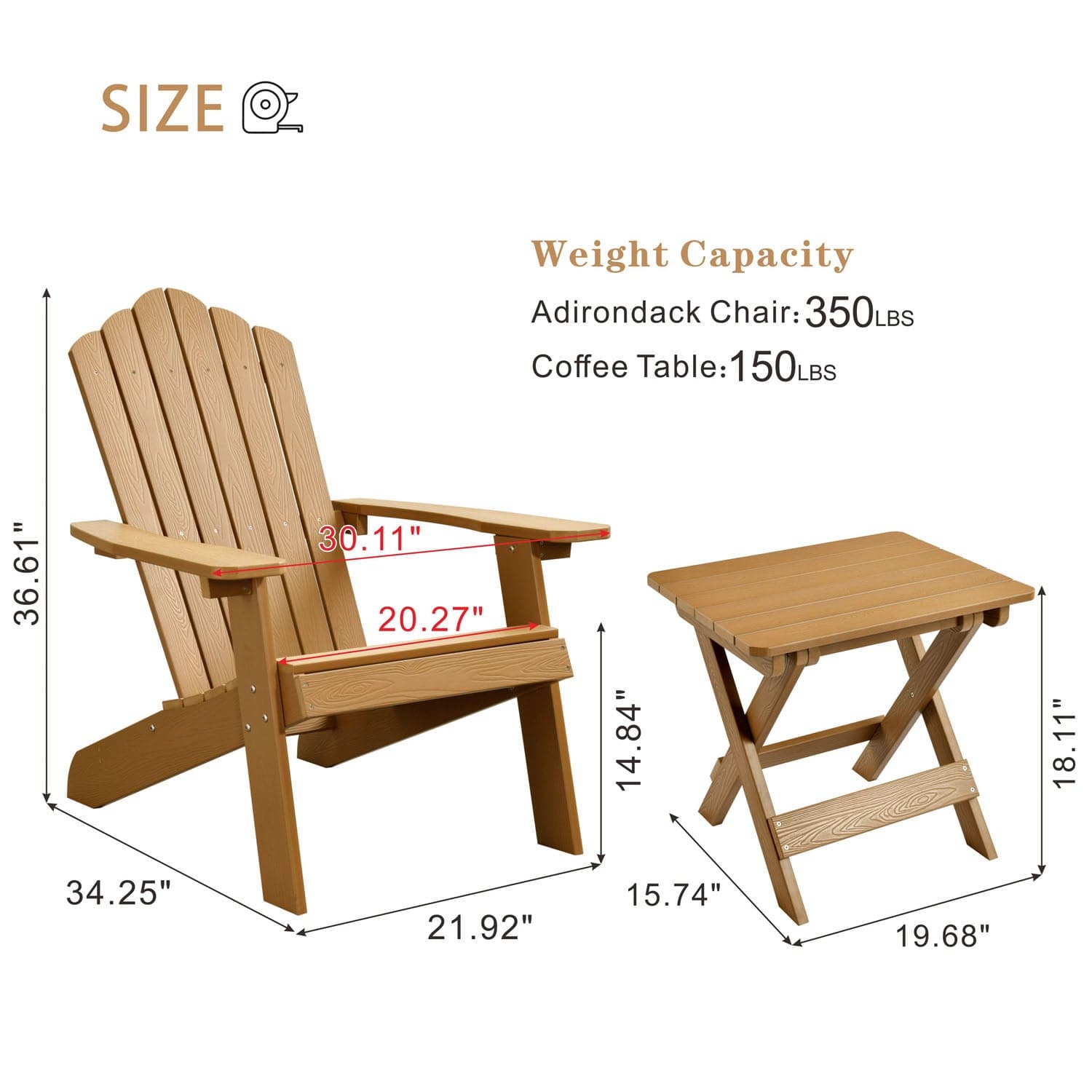 Ovios Patio Table and Chairs 3-Piece with Adirondack Chair and Folding Table