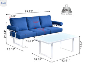 Ovios Patio Bistro Set Couch with Table, Aluminum Frame, 5'' Cushion