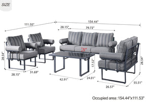 Ovios Patio Conversation Set 7-Person Seating with Table, Aluminum Frame, 5'' Cushion