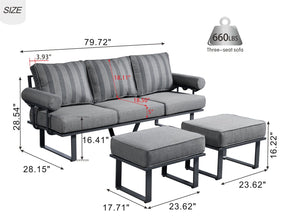 Ovios Outdoor Bistro Set 3-Piece with 2 Ottoman, Aluminum Frame, 5'' Cushion