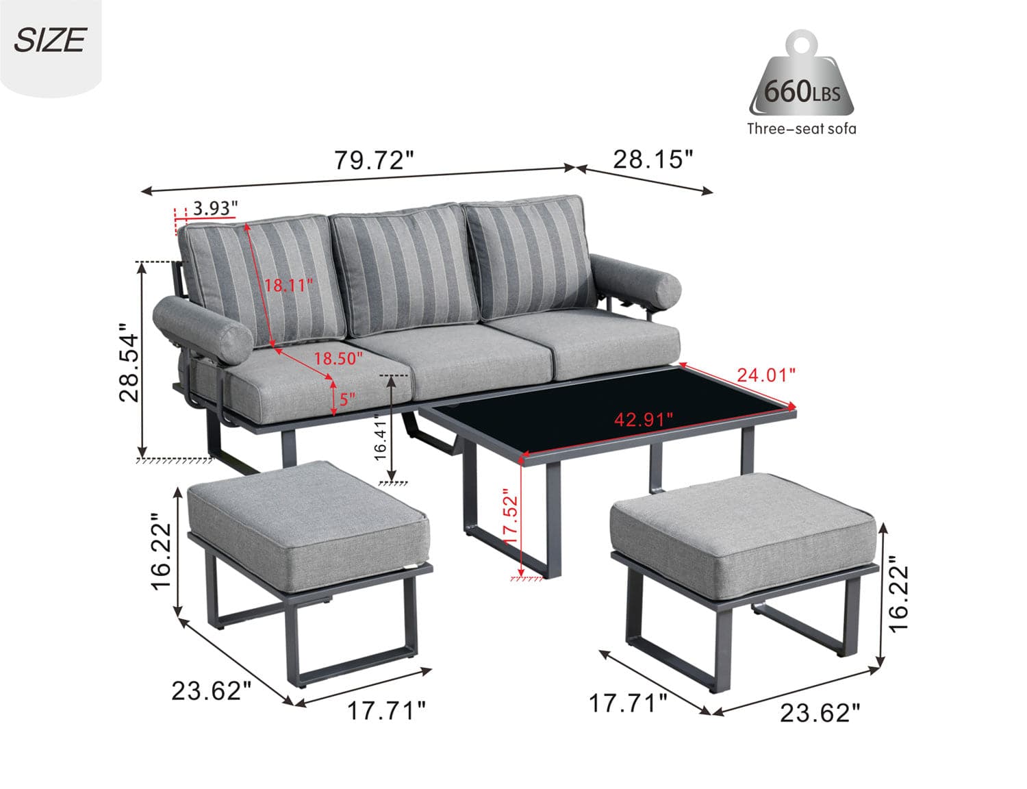 Ovios Patio Bistro Set Outdoor Furniture 4-Piece, Aluminum Frame, 5'' Cushion