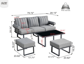 Ovios Patio Bistro Set Outdoor Furniture 4-Piece, Aluminum Frame, 5'' Cushion