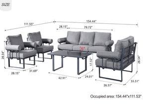Ovios Patio Conversation Set 7-Person Seating with Table, Aluminum Frame, 5'' Cushion