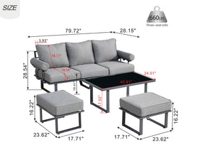 Ovios Patio Bistro Set Outdoor Furniture 4-Piece, Aluminum Frame, 5'' Cushion