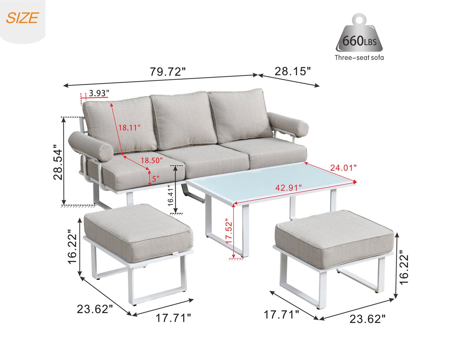 Ovios Patio Bistro Set Outdoor Furniture 4-Piece, Aluminum Frame, 5'' Cushion