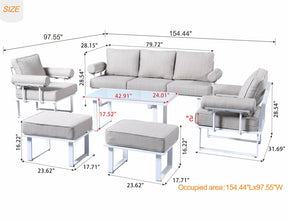 Ovios Aluminum Patio Furniture Set 6-Piece with Table and Ottoman