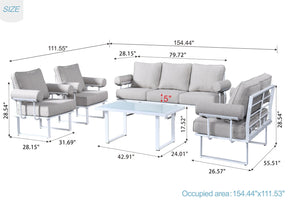 Ovios Patio Conversation Set 7-Person Seating with Table, Aluminum Frame, 5'' Cushion