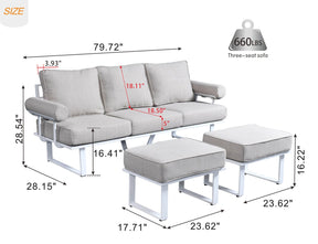 Ovios Outdoor Bistro Set 3-Piece with 2 Ottoman, Aluminum Frame, 5'' Cushion