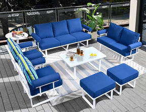 Ovios Outdoor Furniture 7 Piece with Table and 2 Ottomans, Aluminum Frame