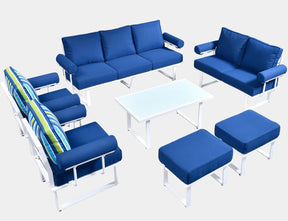 Ovios Outdoor Furniture 7 Piece with Table and 2 Ottomans, Aluminum Frame