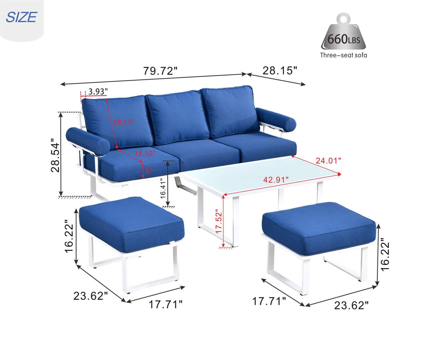 Ovios Patio Bistro Set Outdoor Furniture 4-Piece, Aluminum Frame, 5'' Cushion