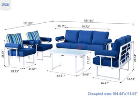 Ovios Patio Conversation Set 7-Person Seating with Table, Aluminum Frame, 5'' Cushion