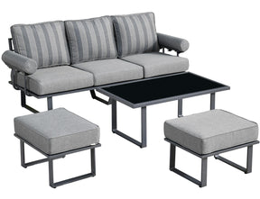 Ovios Outdoor Furniture 7 Piece with Table and 2 Ottomans, Aluminum Frame