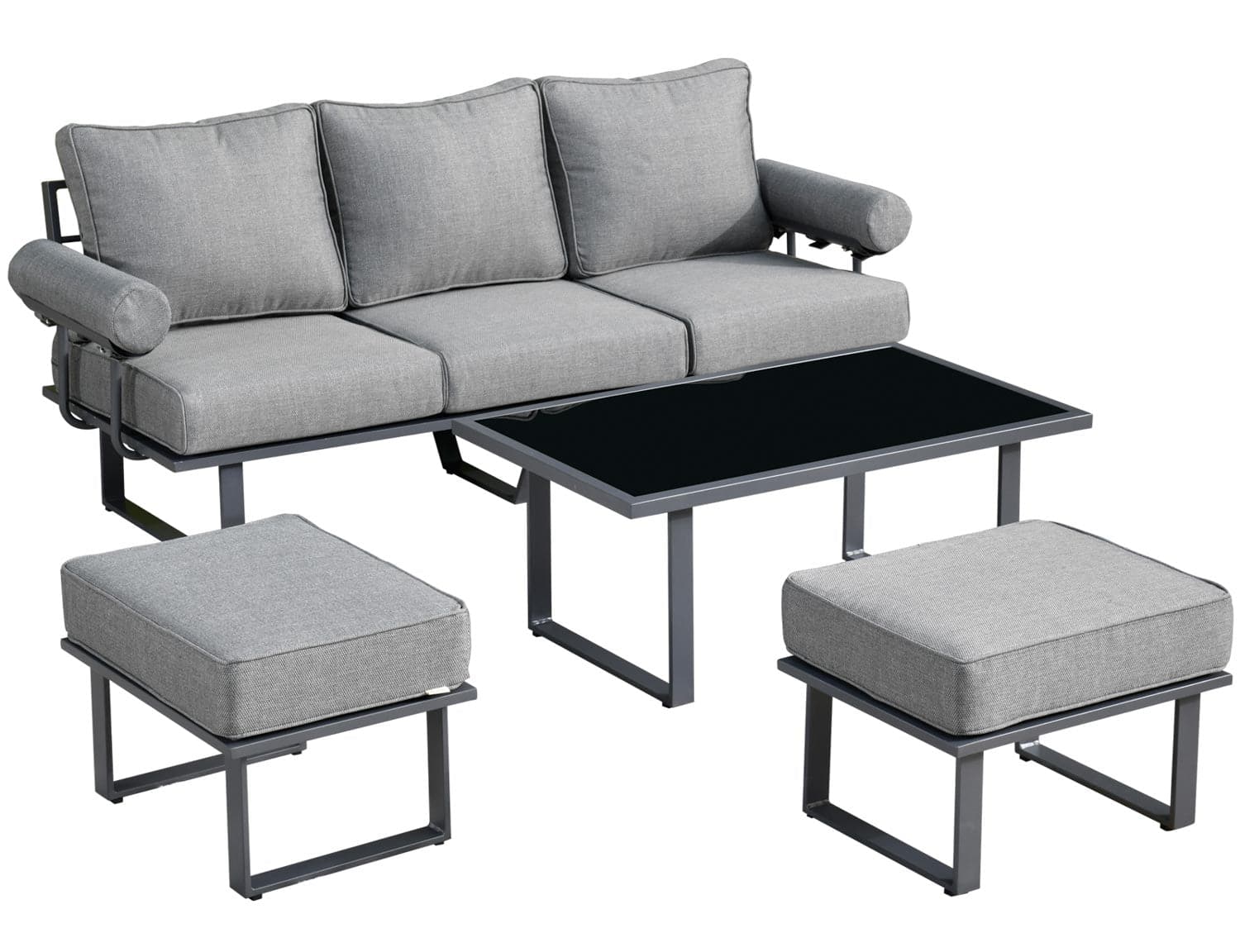 Ovios Outdoor Furniture 7 Piece with Table and 2 Ottomans, Aluminum Frame