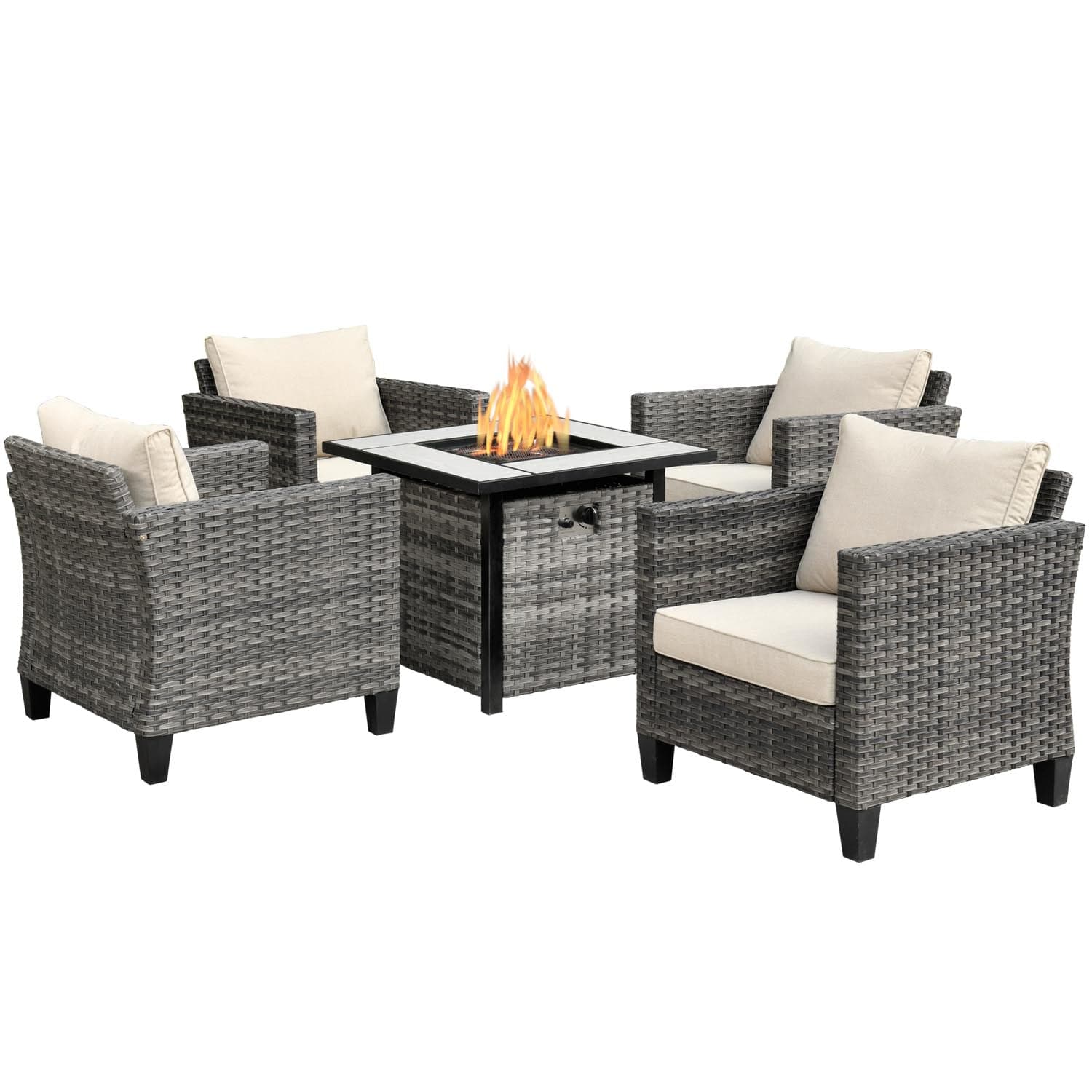 Ovios Patio Furniture Set 5-Piece with 30'' Fire Pit Table and Vultros Chairs