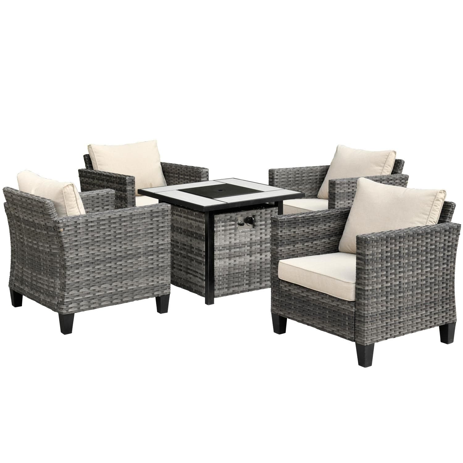 Ovios Patio Furniture Set 5-Piece with 30'' Fire Pit Table and Vultros Chairs