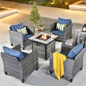 Ovios Patio Furniture Set 5-Piece with 30'' Fire Pit Table and Vultros Chairs