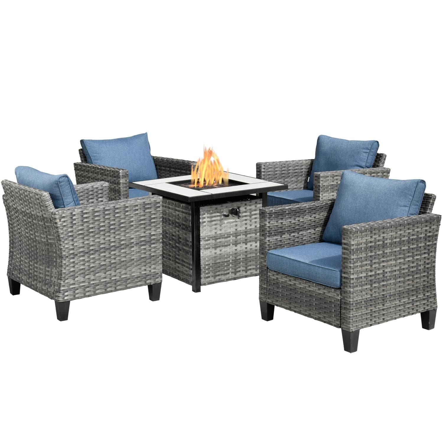 Ovios Patio Furniture Set 5-Piece with 30'' Fire Pit Table and Vultros Chairs