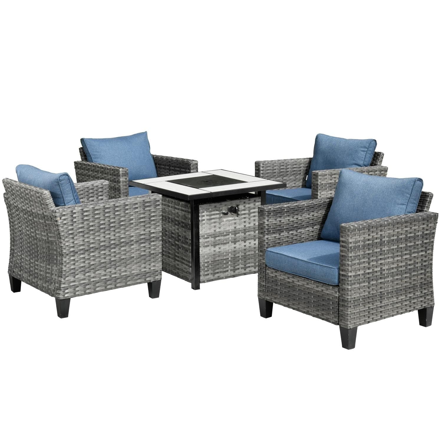 Ovios Patio Furniture Set 5-Piece with 30'' Fire Pit Table and Vultros Chairs