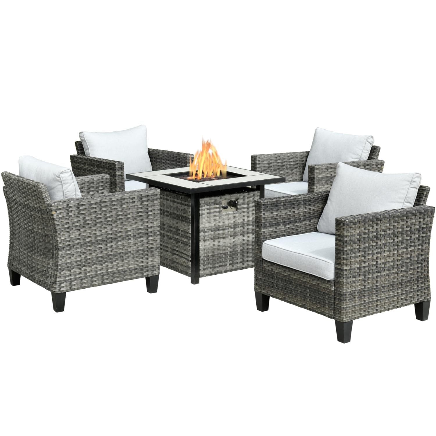 Ovios Patio Furniture Set 5-Piece with 30'' Fire Pit Table and Vultros Chairs