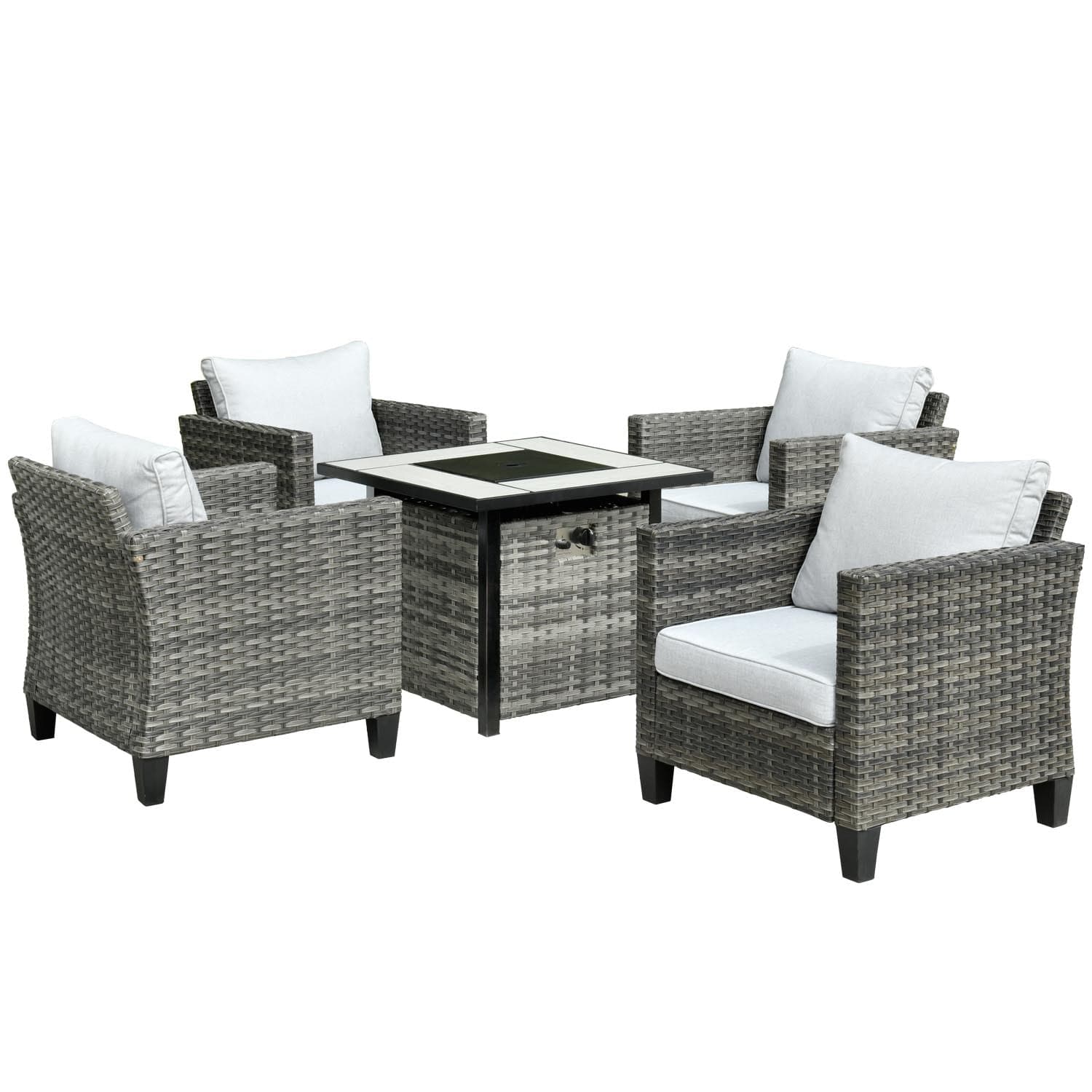 Ovios Patio Furniture Set 5-Piece with 30'' Fire Pit Table and Vultros Chairs