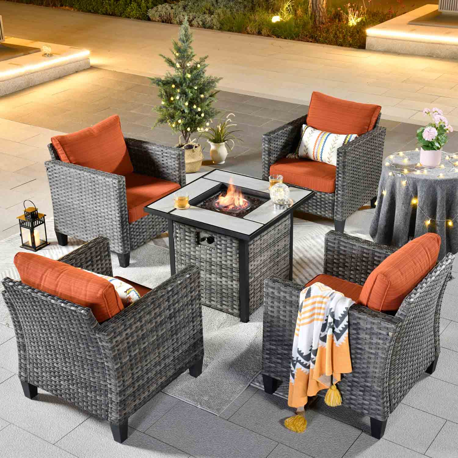 Ovios Patio Furniture Set 5-Piece with 30'' Fire Pit Table and Vultros Chairs