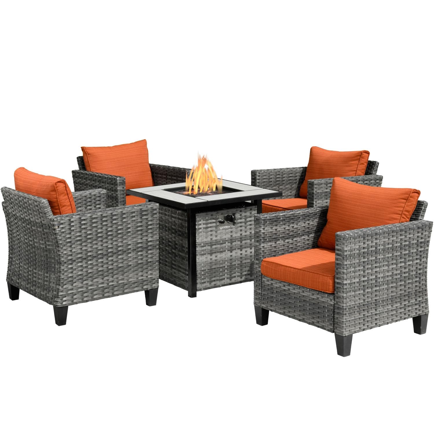 Ovios Patio Furniture Set 5-Piece with 30'' Fire Pit Table and Vultros Chairs