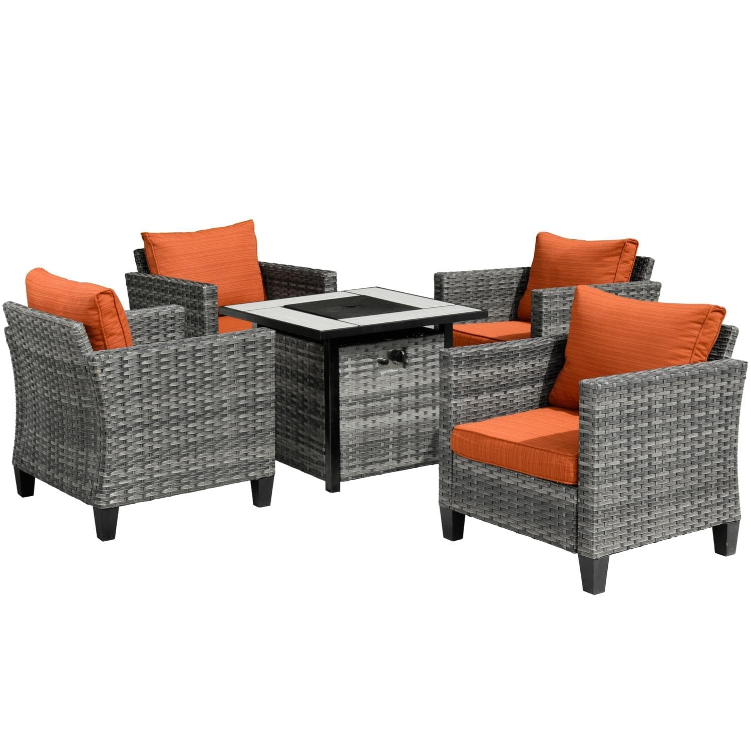 Ovios Patio Furniture Set 5-Piece with 30'' Fire Pit Table and Vultros Chairs