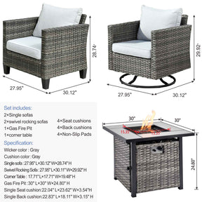 Ovios Patio Vultros 6-Piece Conversation Set, 2 Swivel Chairs 2 Chairs with 30'' Propane Fire Pit Table