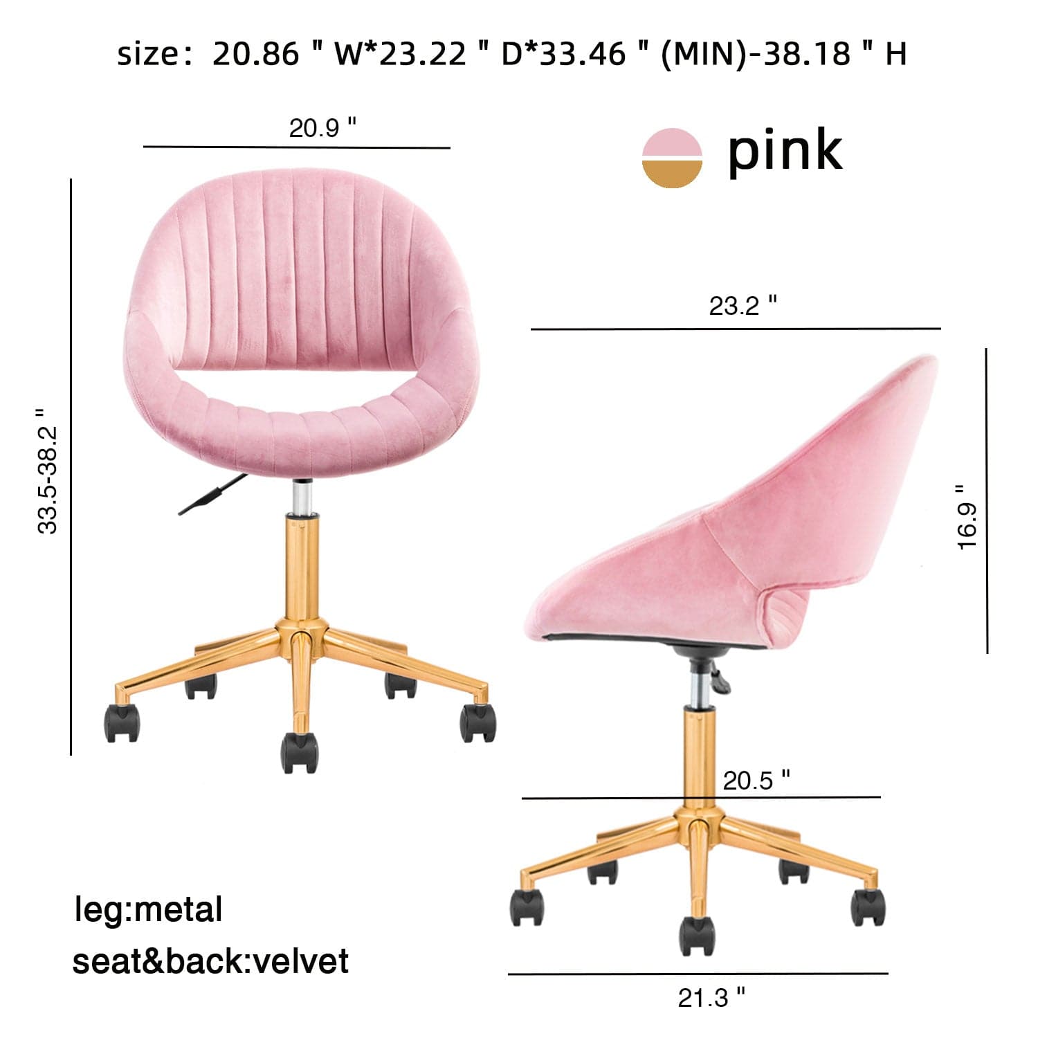 Ovios Cute Pink/Grey Cushion with Golden/Silver Base Desk Chair, Task Chair, Computer Desk Chair