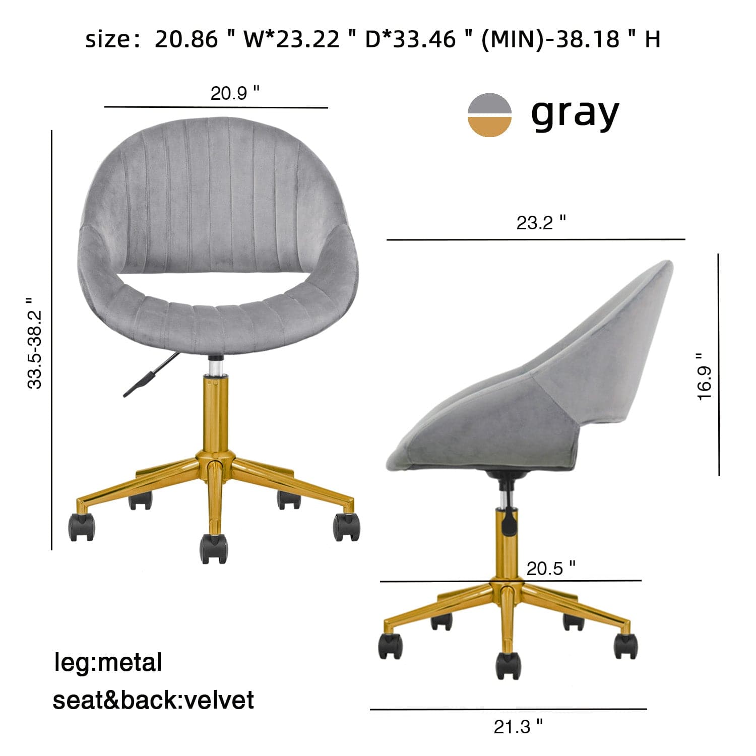 Ovios Cute Pink/Grey Cushion with Golden/Silver Base Desk Chair, Task Chair, Computer Desk Chair