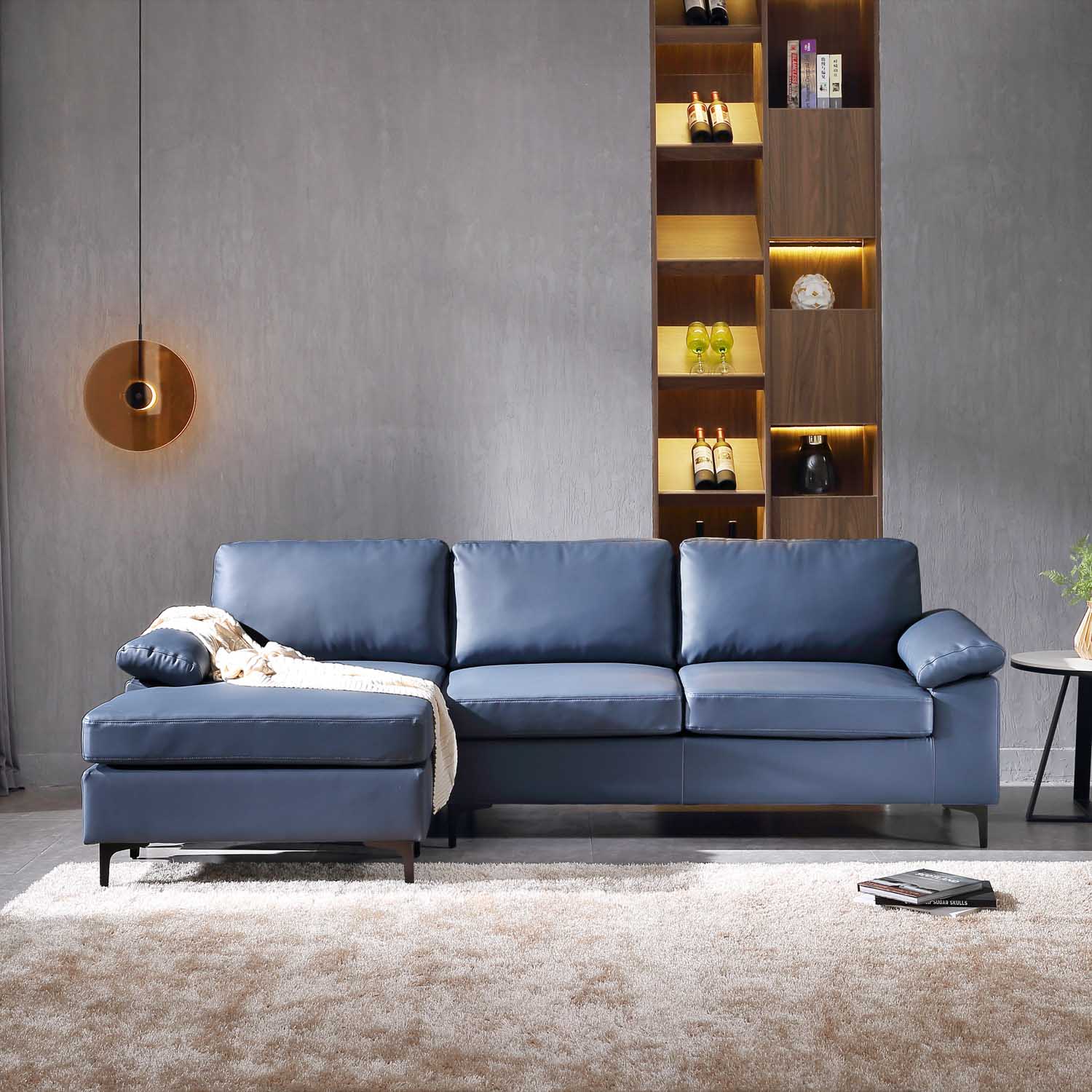 Ovios Living Room Reversible Sofa Chaise 100.40" Wide Dark Blue