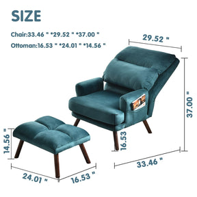 Ovios Living Room Accent Chair with Ottoman, 6 Angles Adjustable