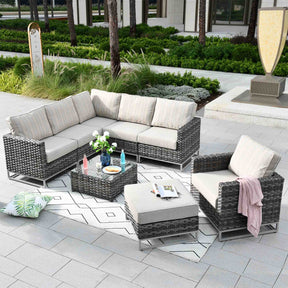 Ovios Patio Furniture Set 8-Piece with Grey Wicker, No Assembly Required