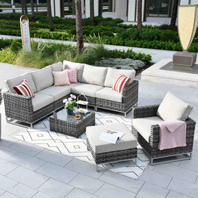 Ovios Patio Furniture Set 8-Piece with Grey Wicker, No Assembly Required