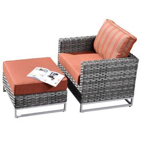 Ovios Patio Furniture 9-Piece Grey Wicker Set with Fire Pit Table, No Assembly Required