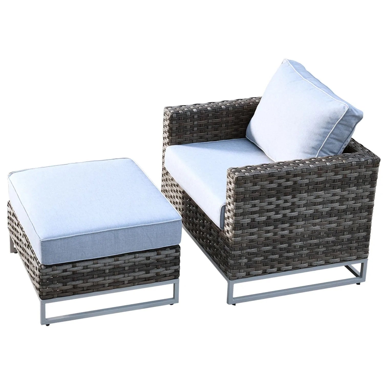 Ovios Patio Furniture 9-Piece Grey Wicker Set with Fire Pit Table, No Assembly Required