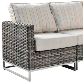 Ovios Patio Furniture 9-Piece Grey Wicker Set with Fire Pit Table, No Assembly Required