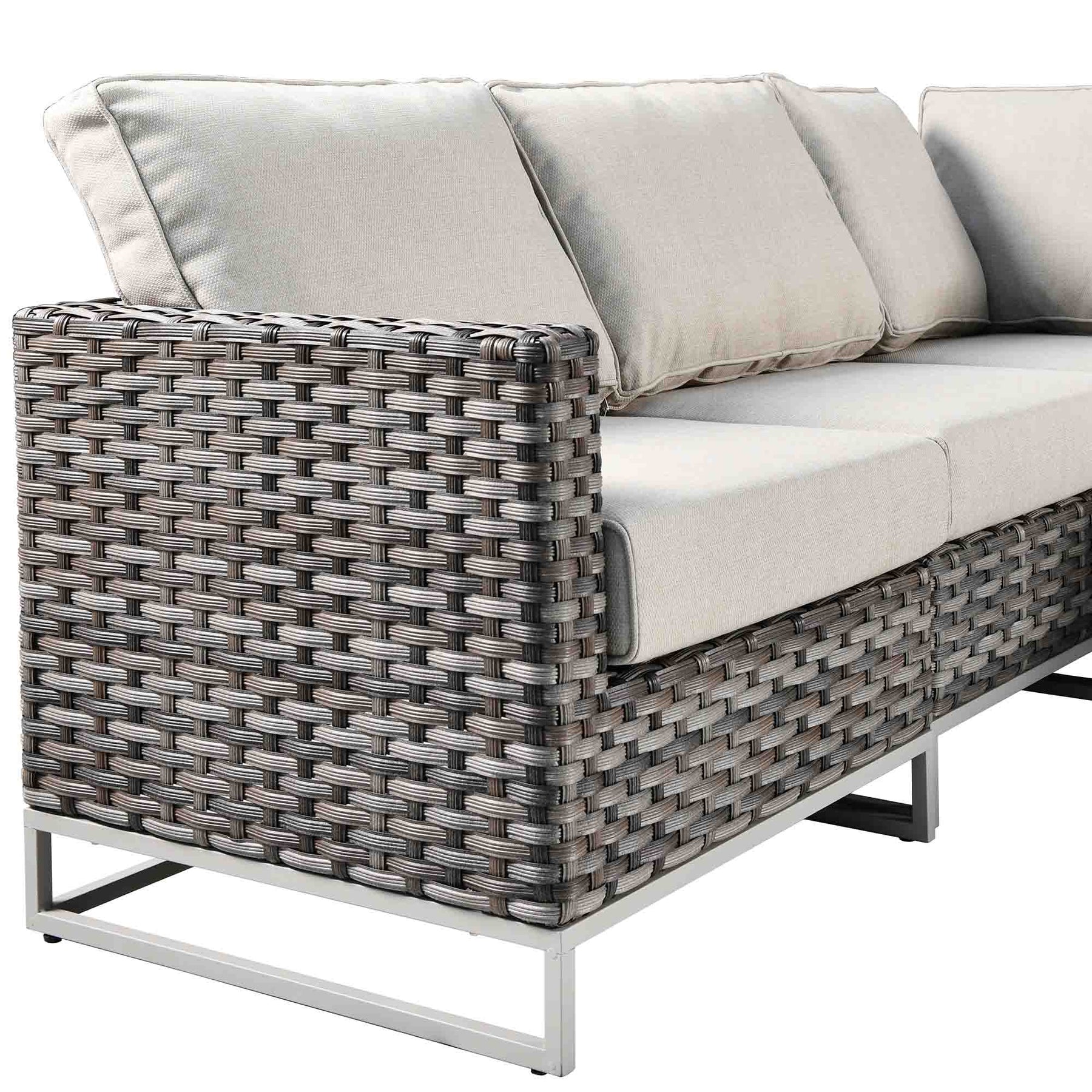 Ovios Patio Furniture 9-Piece Grey Wicker Set with Fire Pit Table, No Assembly Required