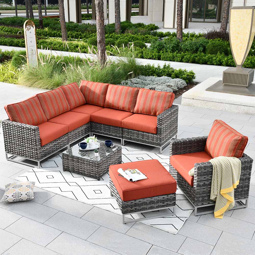 Ovios Patio Furniture Set 8-Piece with Grey Wicker, No Assembly Required