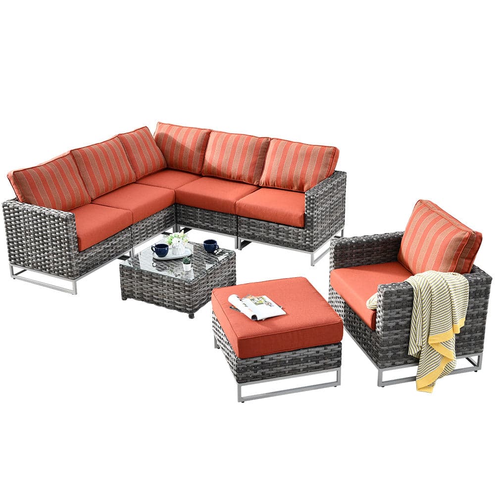 Ovios Patio Furniture Set 8-Piece with Grey Wicker, No Assembly Required