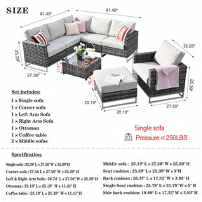 Ovios Patio Furniture Set 8-Piece with Grey Wicker, No Assembly Required
